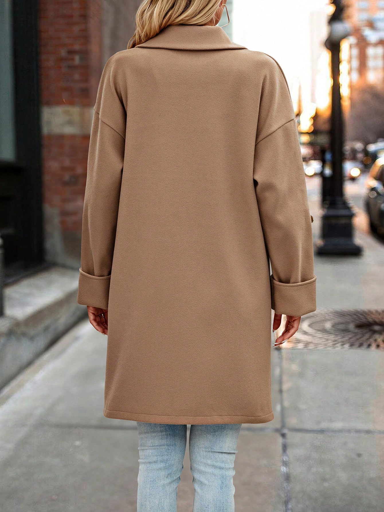 Lapel Neck Drop Shoulder Double Breasted Overcoat Online Store