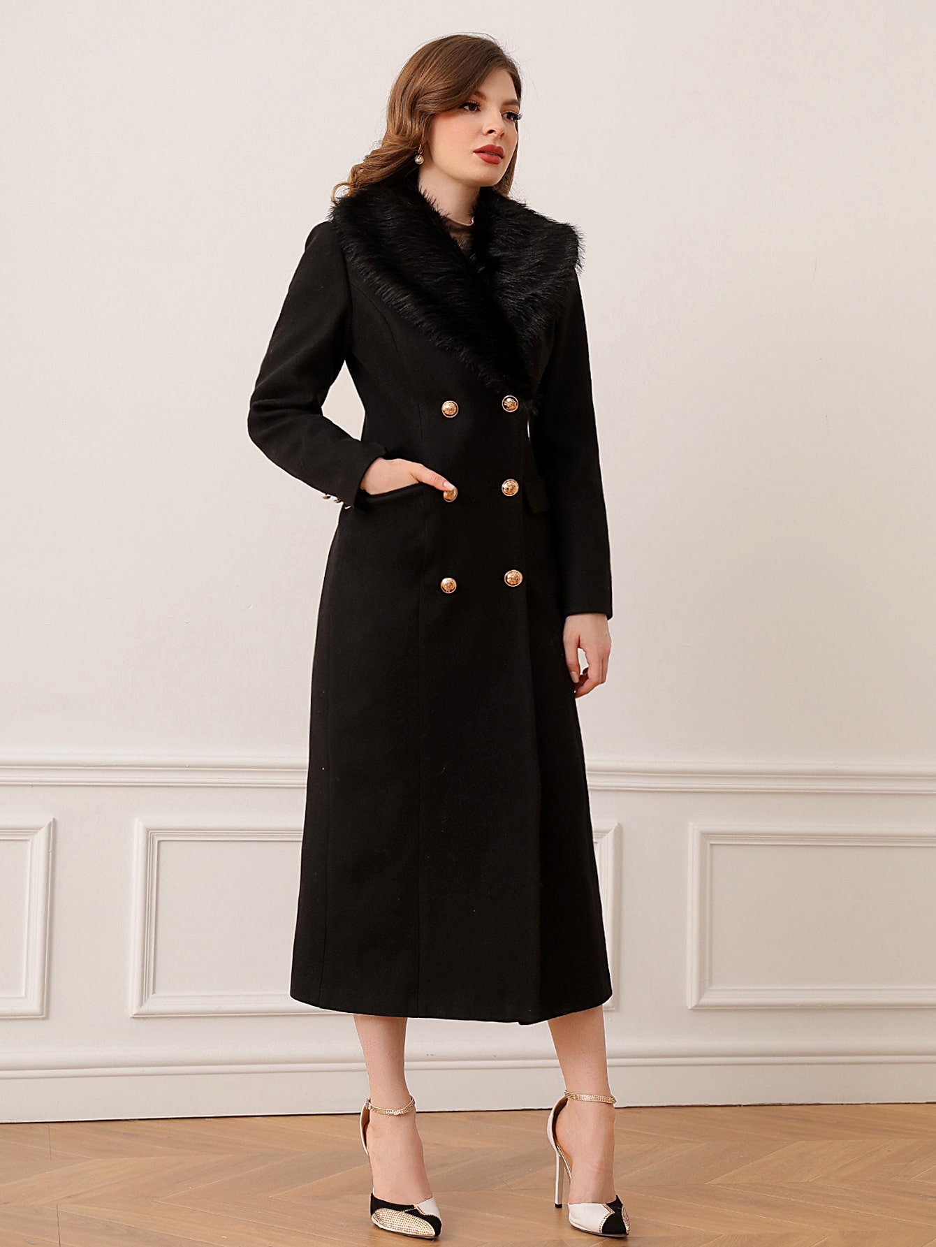 Borg Collar Double Breasted Overcoat Online Store