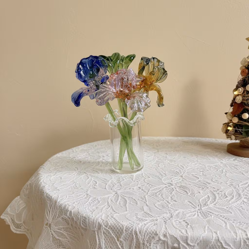 Hand-Blown Glass Flower Set - Minimalist Home Decor