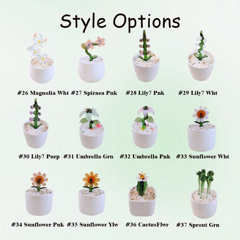 Handcrafted Mini Glass Botanical Figurines Lotus and Dew Cup Display