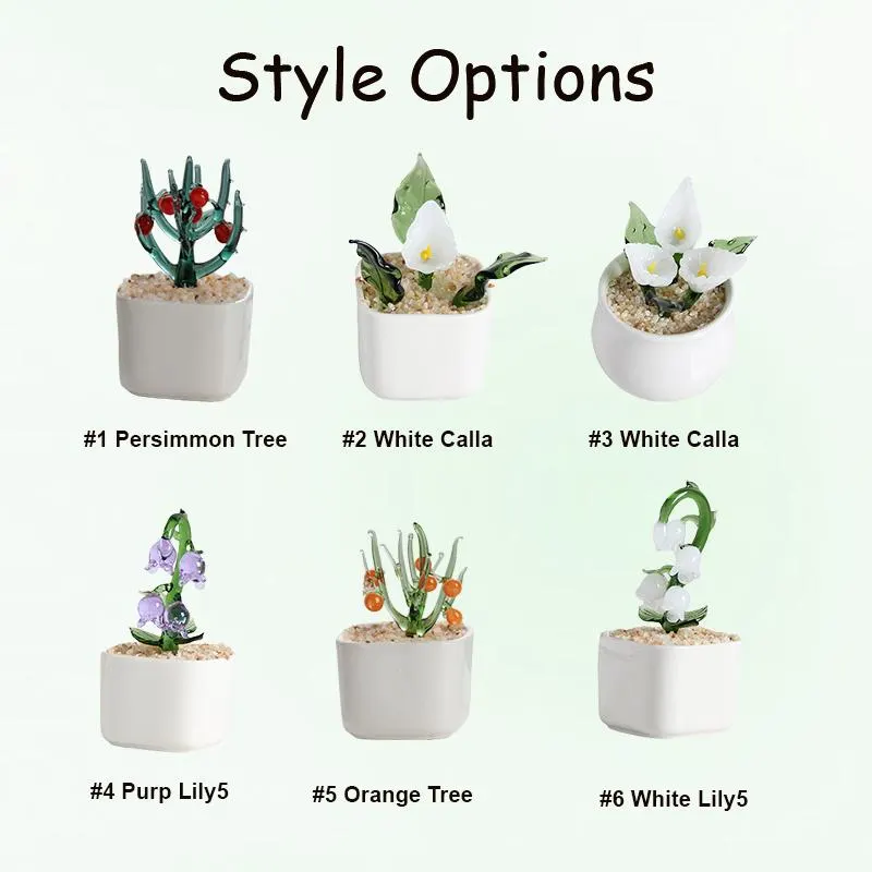 Handcrafted Mini Glass Potted Flowers - Home Desktop Decor