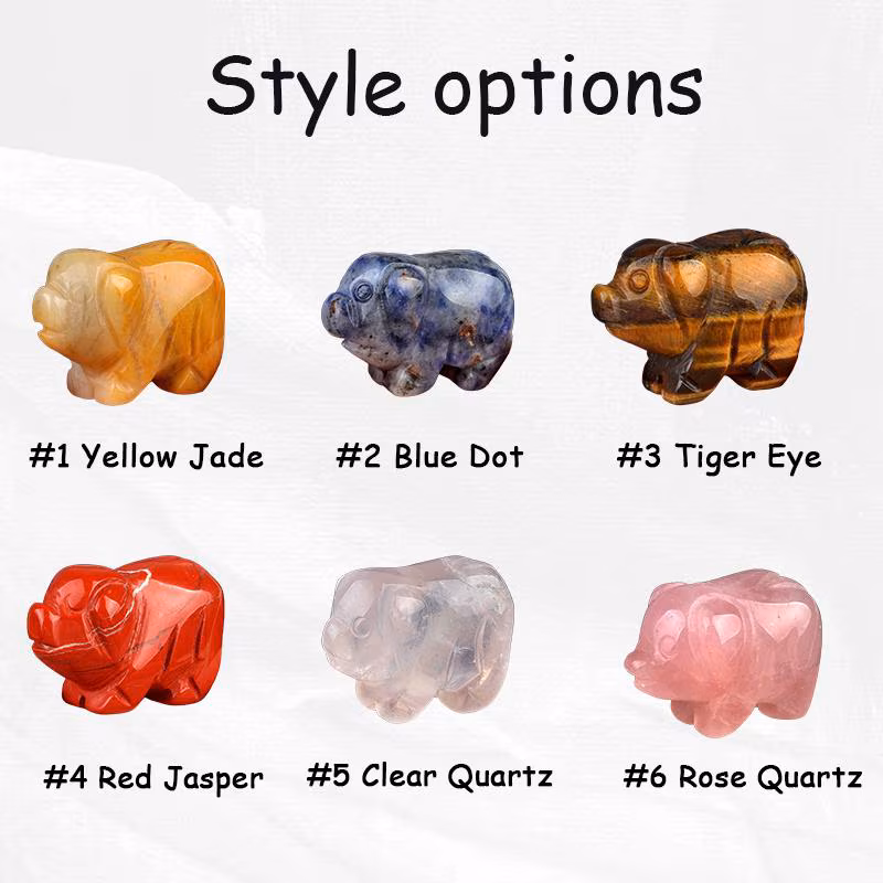 Natural Gemstone Crystal Polished Pig Figurine - Mini Animal Statue