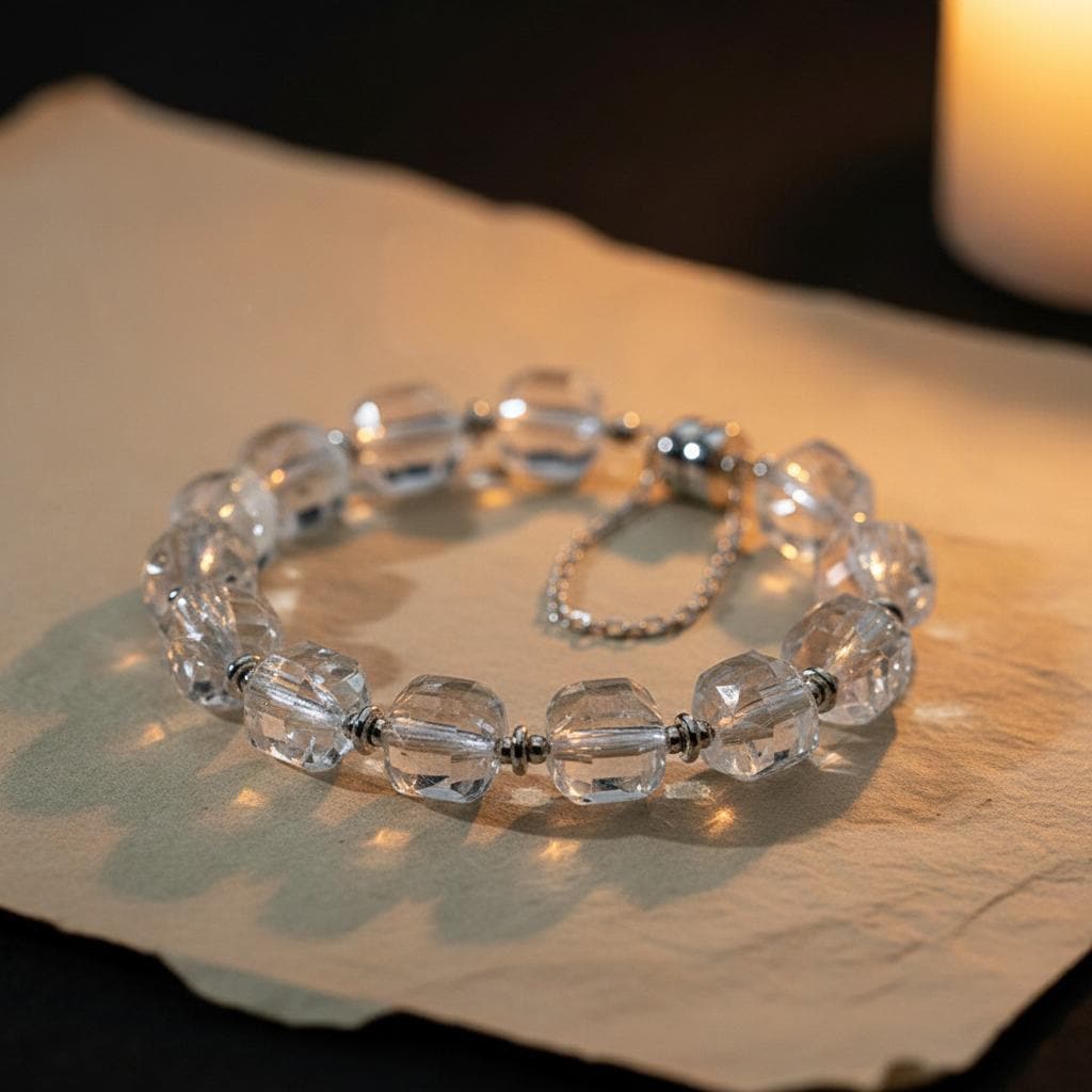 White Crystal Bracelet Sterling Silver Clear Quartz Jewelry