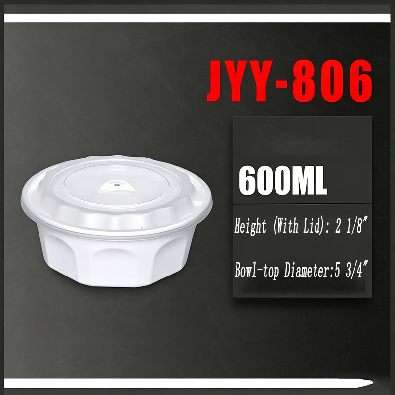 20oz. I 600ML-Octagonal Plastic Disposable To‑Go Bowls, Takeout Food Containers With Clear Lids, 200 set/Case