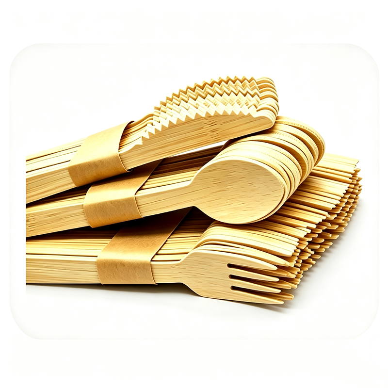 Eco‑Friendly Disposable Bamboo Utensils | Biodegradable Wooden Fork Spoon Knife Set,500 Sets/Carton