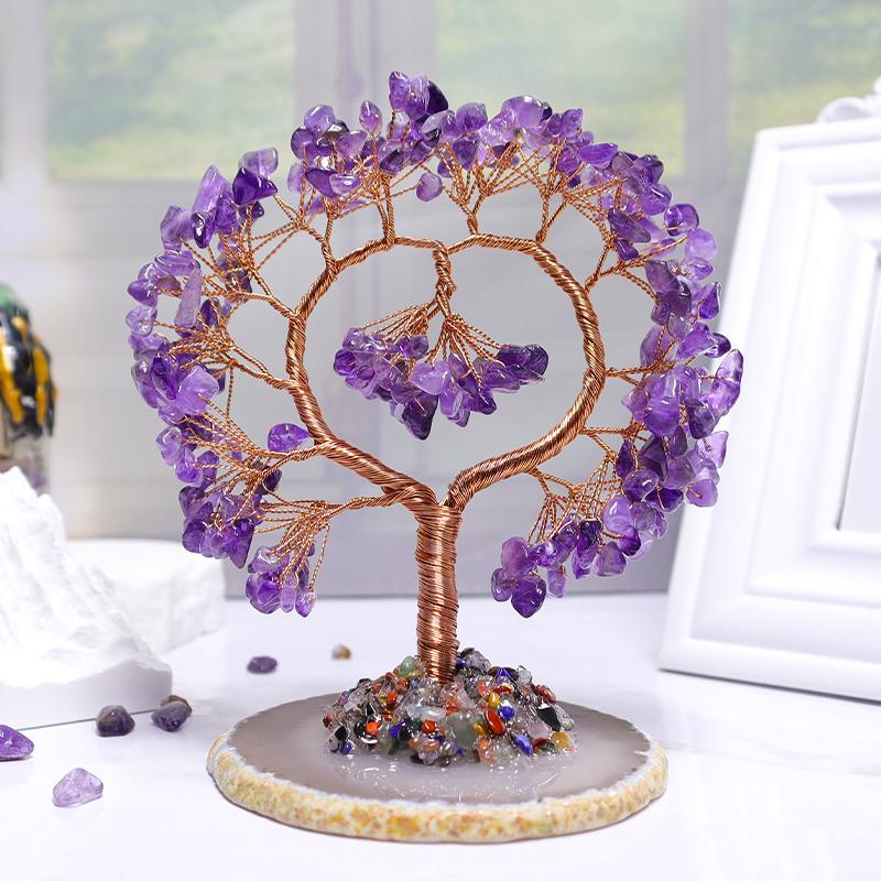 Heart-Shaped Crystal Tree - Amethyst & Agate Couple's Wishing Tree