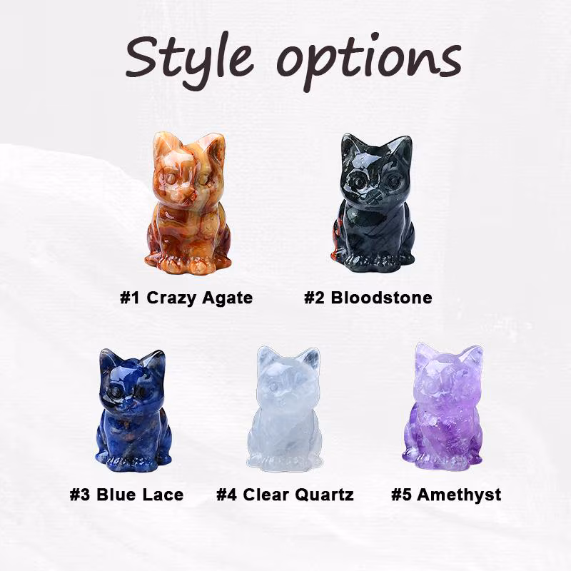Crystal Cat Ornament - ​​Natural Gemstone Desktop Decoration