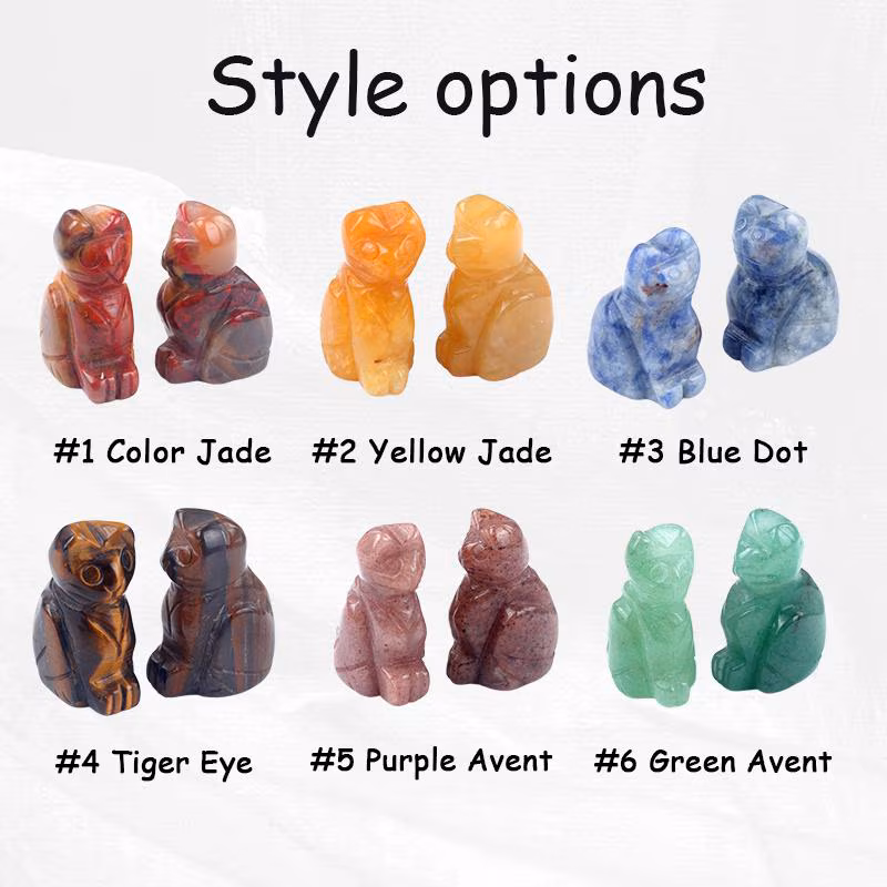 Hand-Polished Natural Gemstone Crystal Cat Ornament - Mini Animal Decoration