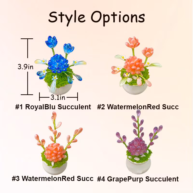 Glass Succulent Ornament - Colorful Desktop Plant Decoration