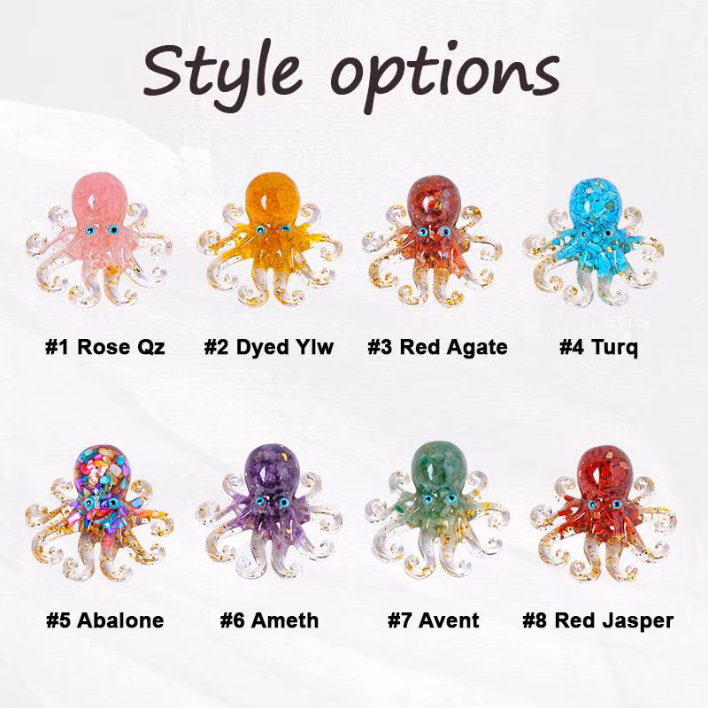 Hand-Carved Crystal Octopus Ornament - Marine Animal Crystal Decoration