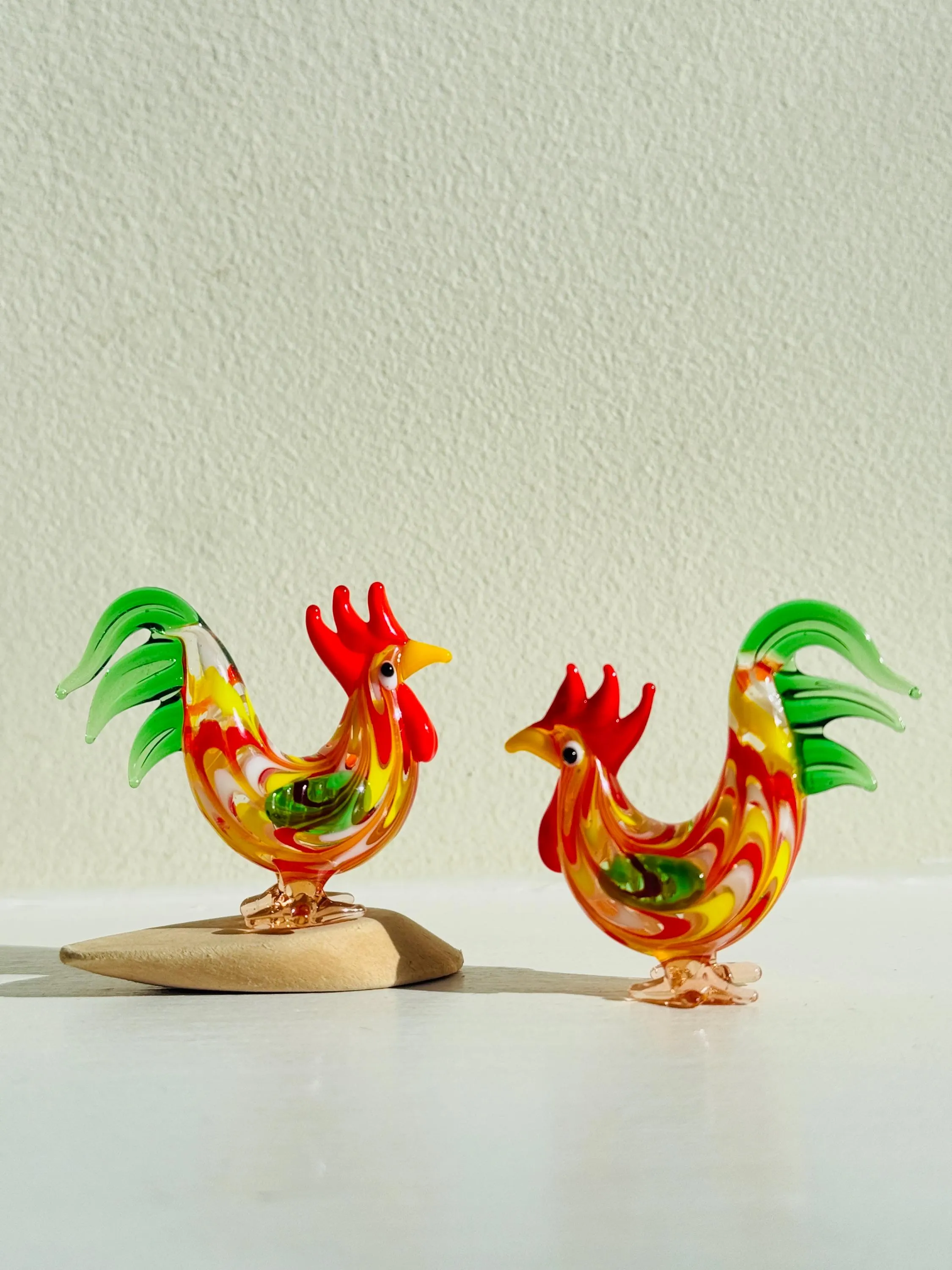 Hand-Blown Glass Rooster Ornament - ​​Desktop Decoration