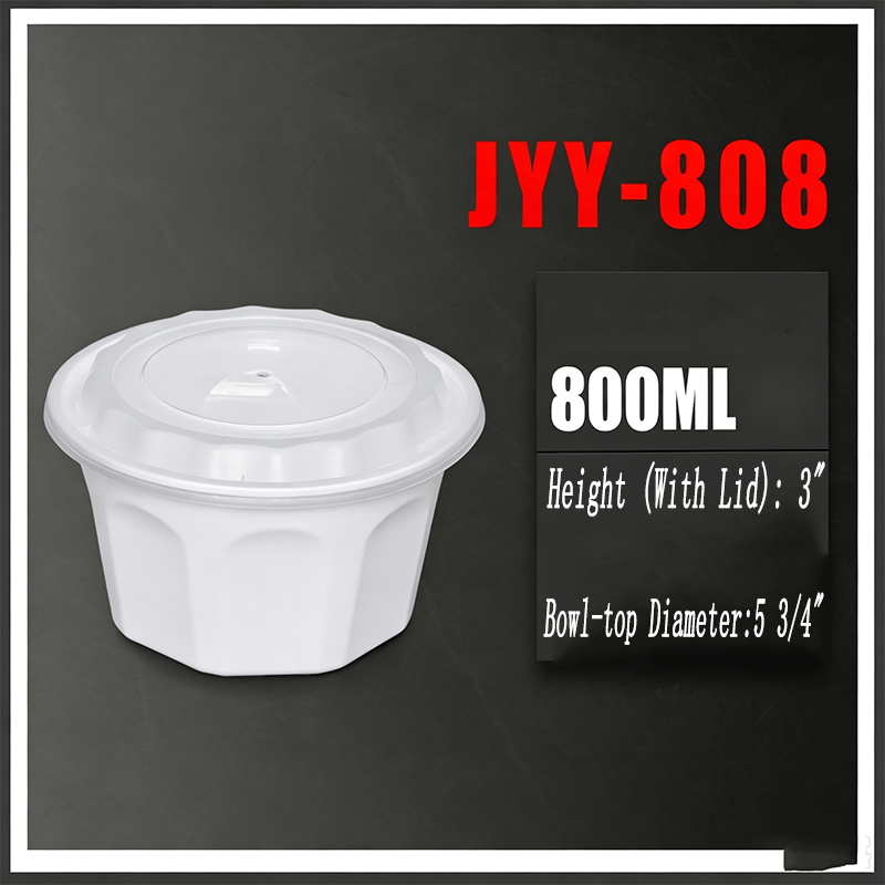 27oz I 800ML-Octagonal Plastic Disposable To‑Go Bowls, Takeout Food Containers With Clear Lids, 200 set/Case