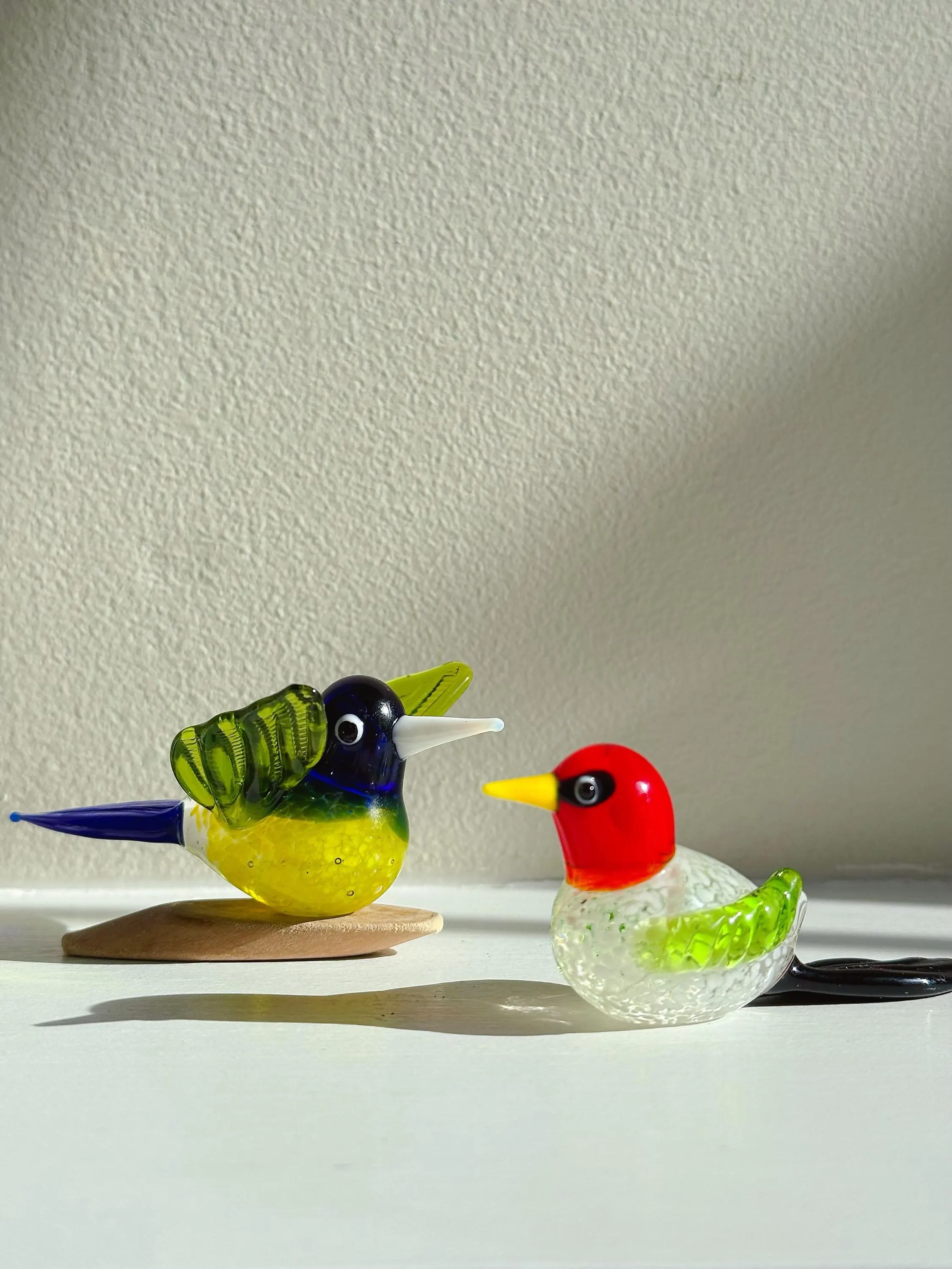 Hand-Blown Glass Bird Ornament - Red-Headed Blue Bird Figurine