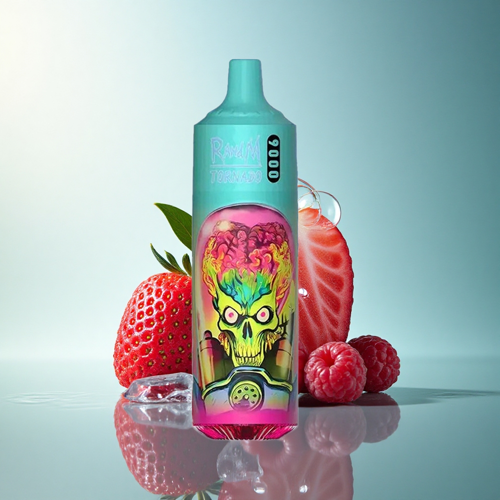 RandM Fumot Tornado 9000 Puffs Strawberry Raspberry Cherry Ice Mesh Coil 18mL RGB Display