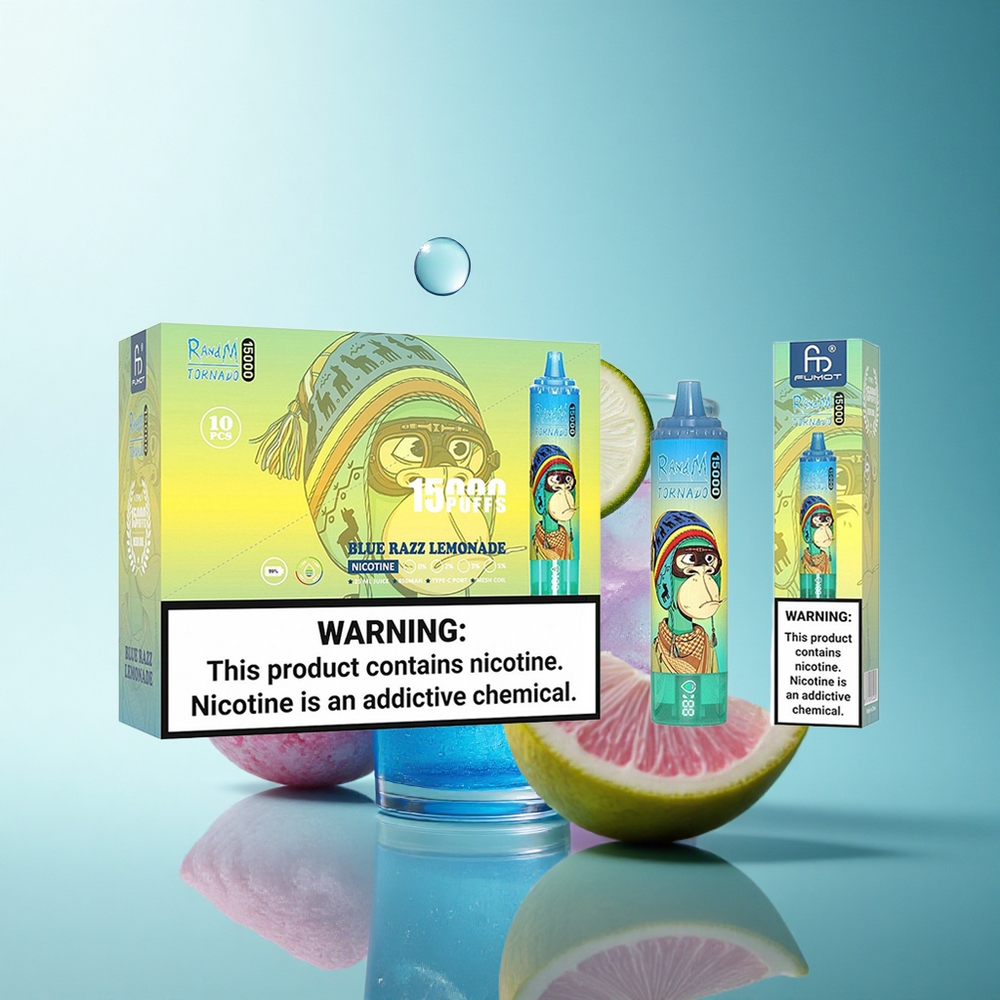 RandM Fumot Tornado 15000 Puffs Blue Razz Lemonade 25ml 5% Nicotine Mesh Coil