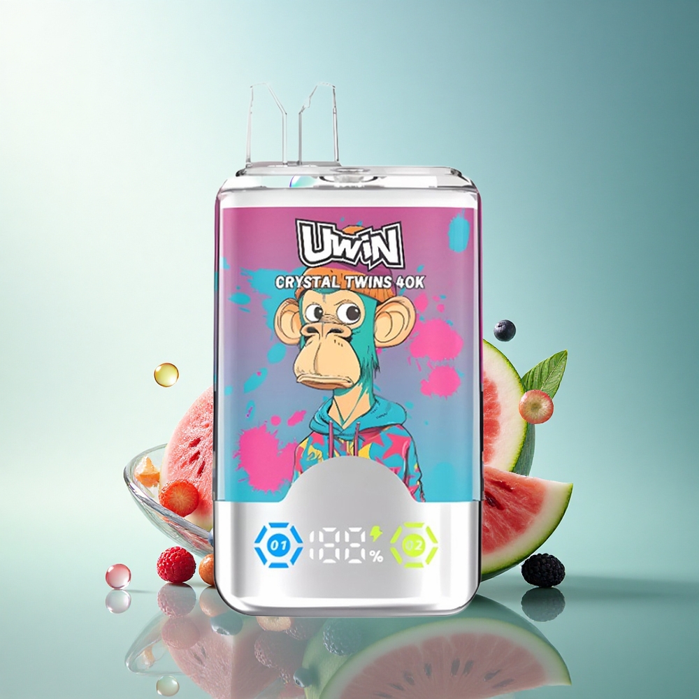 Uwin Crystal Twins 40000 Puffs Watermelon Ice Mixed Berries Dual Flavor 850mAh Rechargeable