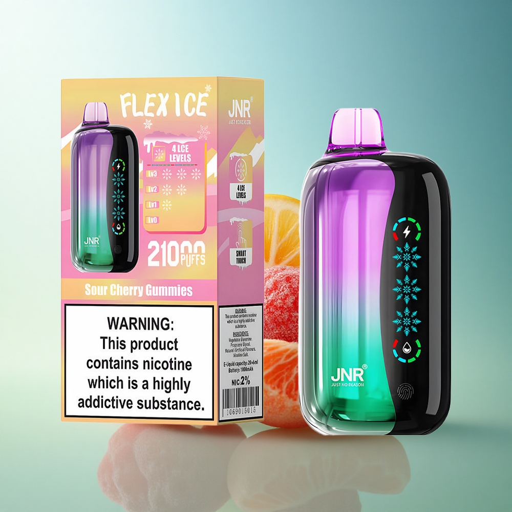 JNR Flex Ice 21000 Sour Cherry Gummies Ice Adjustable 1000mAh Nicotine 0%-5%