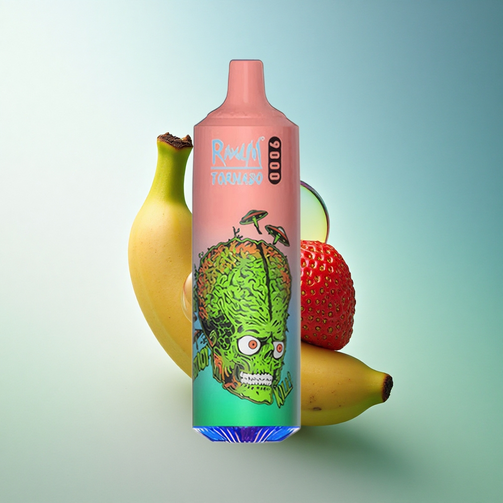 RandM Fumot Tornado 9000 Puffs Strawberry Banana Mesh Coil 18mL RGB Display