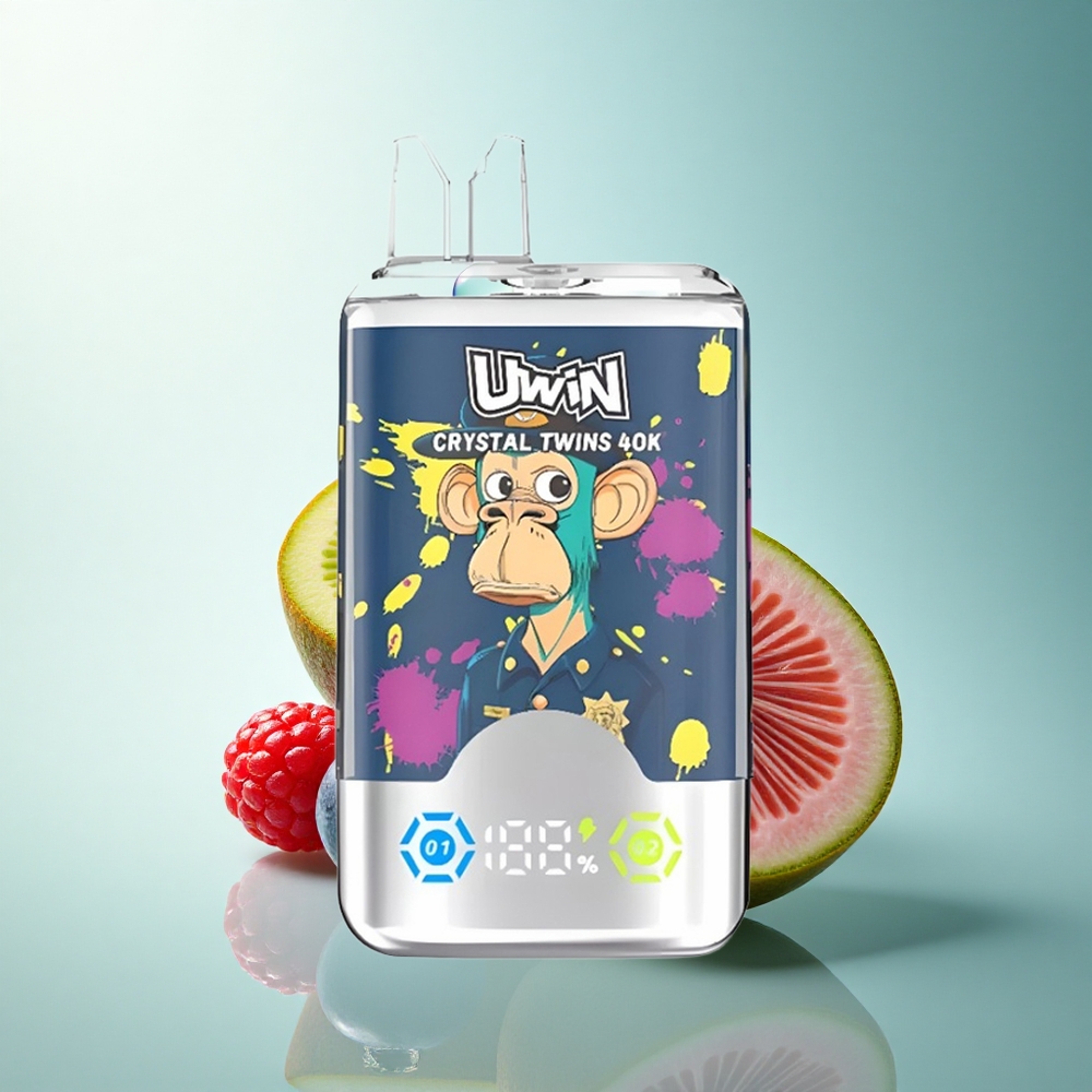 Uwin Crystal Twins 40000 Puffs Kiwi Passion Fruit Guava Blueberry Raspberry Dual Flavor 850mAh