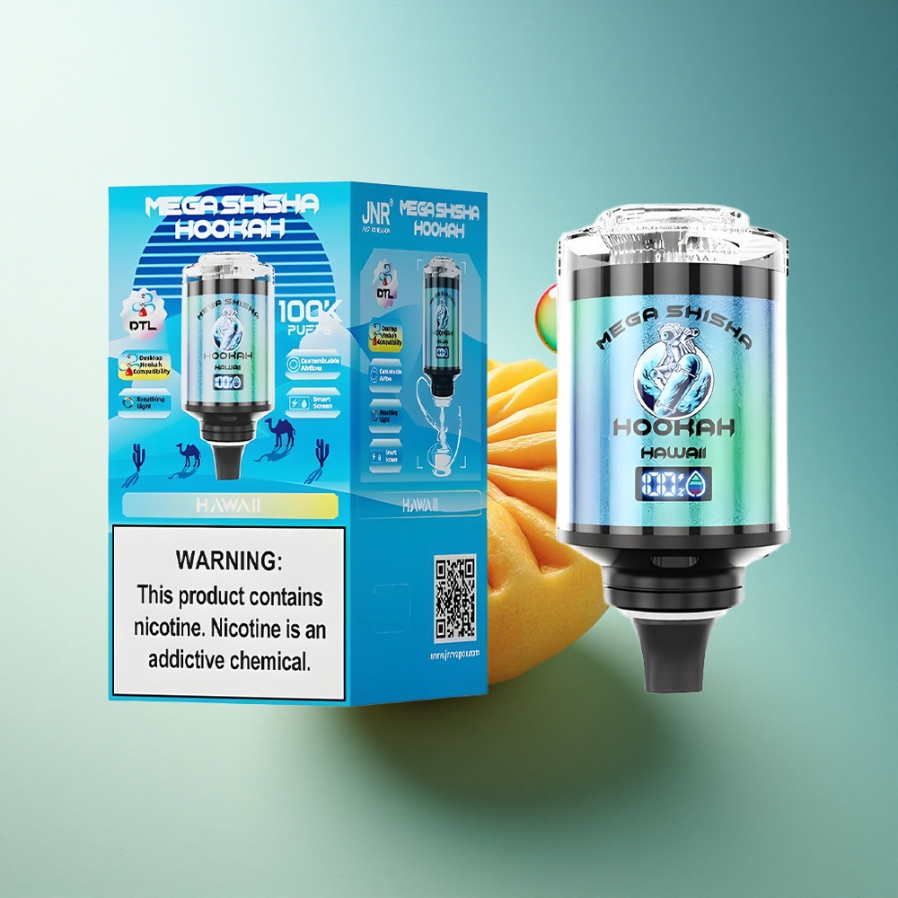 JNR Mega Shisha Hookah 100K Hawaii Mega Shisha Hookah Desktop Type-C 2200mAh Adjustable Airflow 2% Nicotine