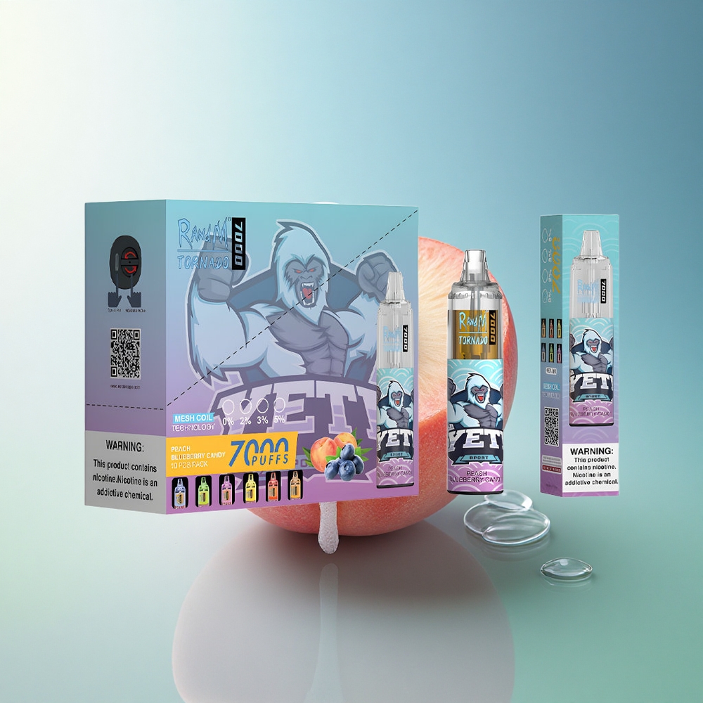 RandM Fumot Tornado 7000 Puffs Peach Blueberry Candy Disposable Vape with Mesh Coil and 5% Nicotine