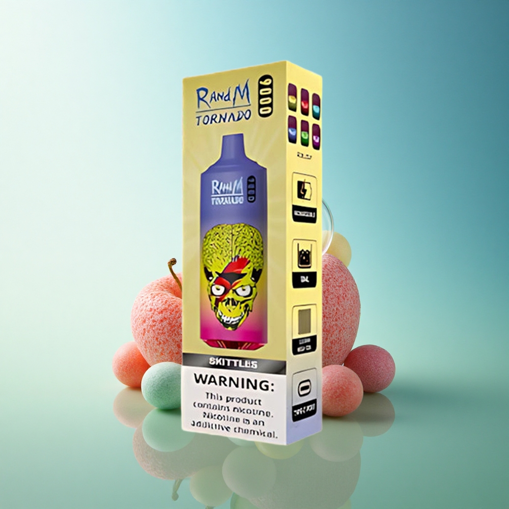 RandM Fumot Tornado 9000 Puffs Skittles Rainbow Vape 18mL Mesh 850mAh RGB