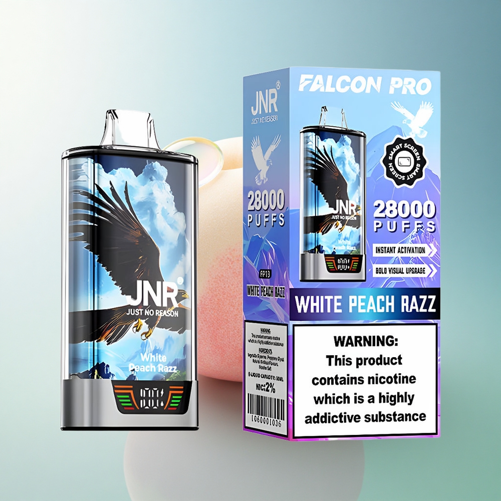 JNR Falcon Pro 28000 White Peach Razz 30ml 950mAh 5% Nicotine
