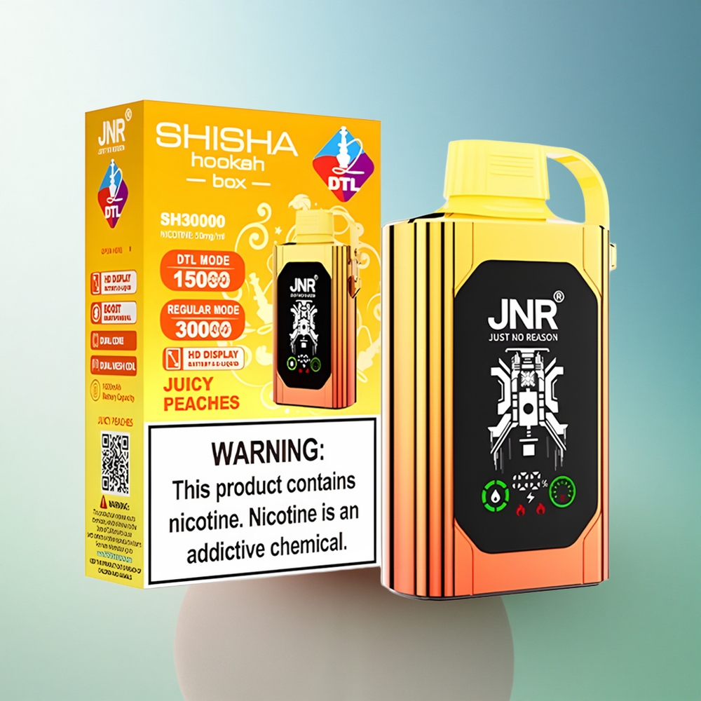 JNR Shisha Hookah Box 20500 Juicy Peaches HD Display 25ml Dual Mesh Coil