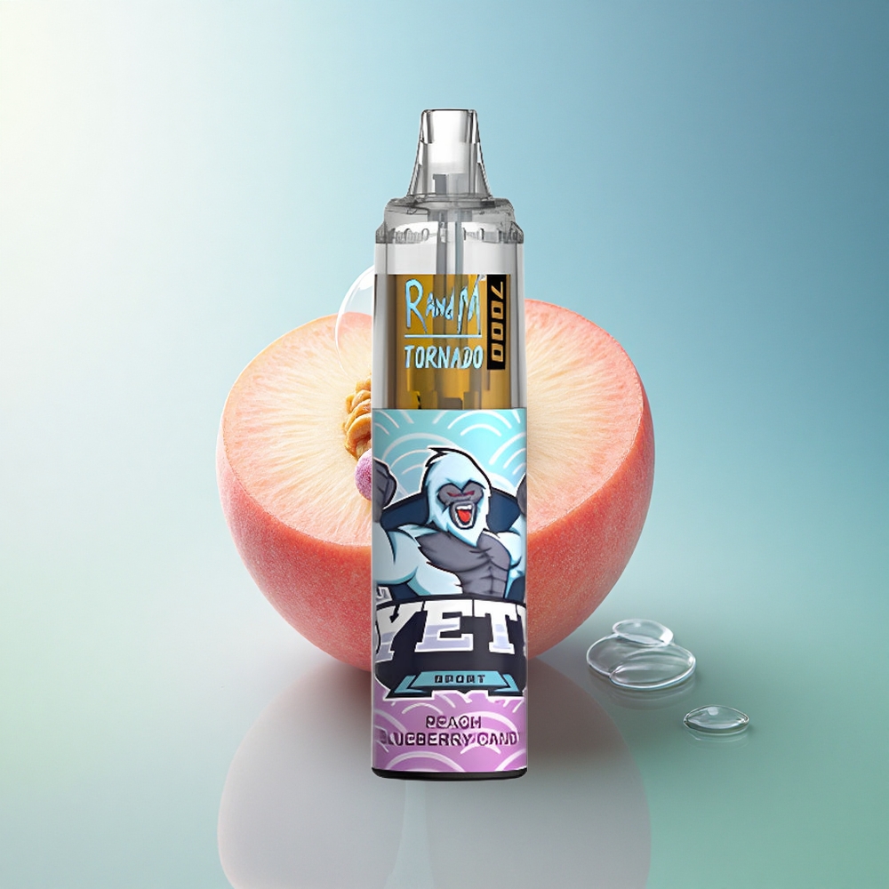RandM Fumot Tornado 7000 Puffs Peach Blueberry Candy Disposable Vape with Mesh Coil and 5% Nicotine