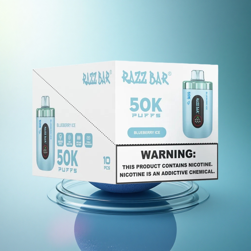 Razz Bar 50K Puffs Blueberry Ice 1.0 Ohm Mesh Coil 650mAh Type-C Rechargeable 2% Nicotine