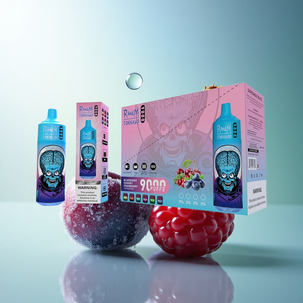 RandM Fumot Tornado 9000 Puffs Blueberry Cherry Cranberry 18mL Mesh Coil 850mAh