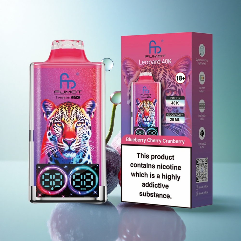 Fumot Leopard 40K Puffs Blueberry Cherry Cranberry Dual Mesh 5% Nicotine 700mAh