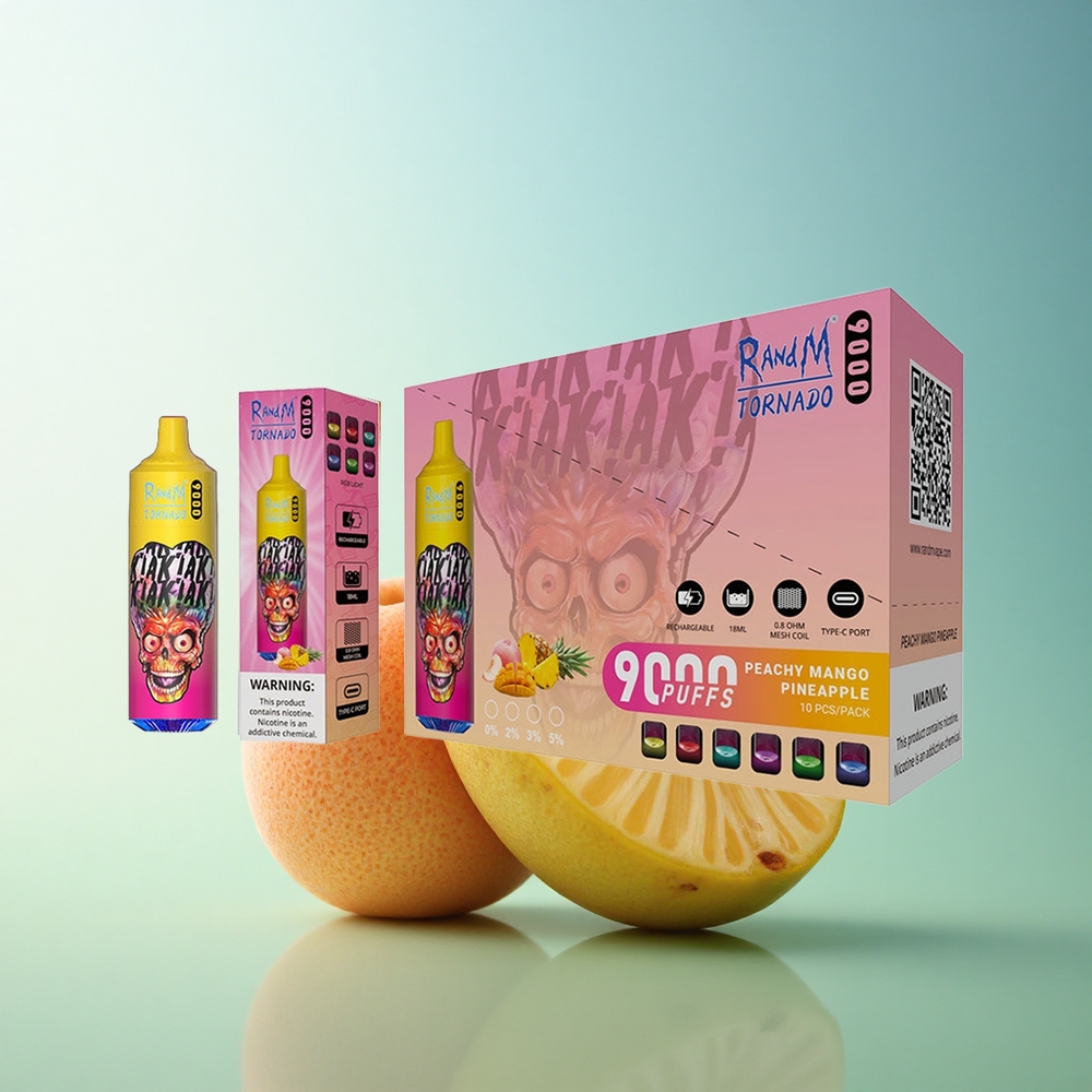 RandM Fumot Tornado 9000 Puffs Peachy Mango Pineapple Mesh Coil RGB Display 18mL