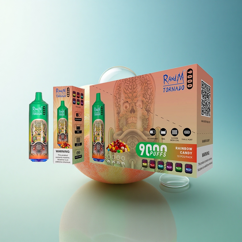 RandM Fumot Tornado 9000 Puffs Rainbow Candy 850mAh Mesh Coil RGB Display