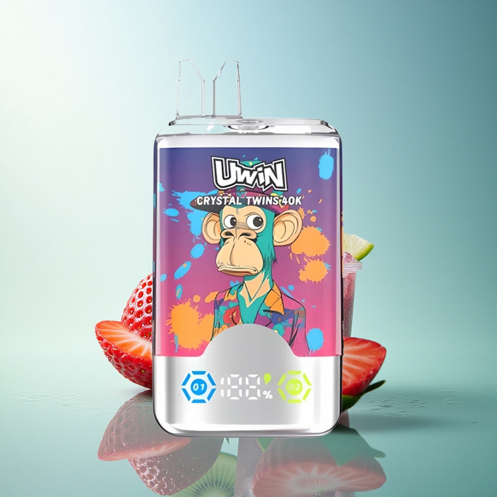 Uwin Crystal Twins 40000 Puffs Strawberry Kiwi Grape Ice Dual Flavor 850mAh Rechargeable