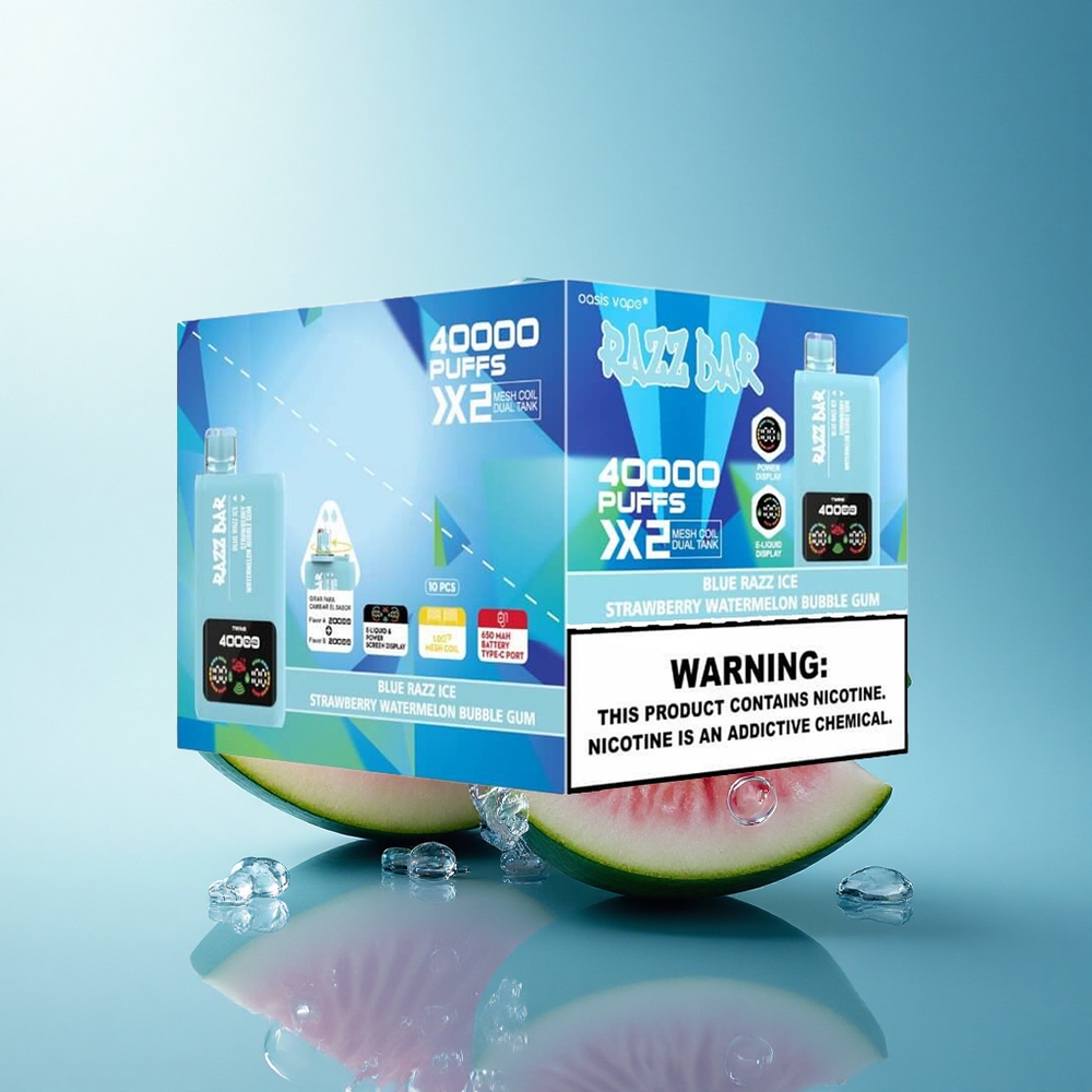 Razz Bar 40000 Puffs Blue Razz Ice-Strawberry Watermelon Bubble Gum with 5% Nicotine and 650mAh Battery