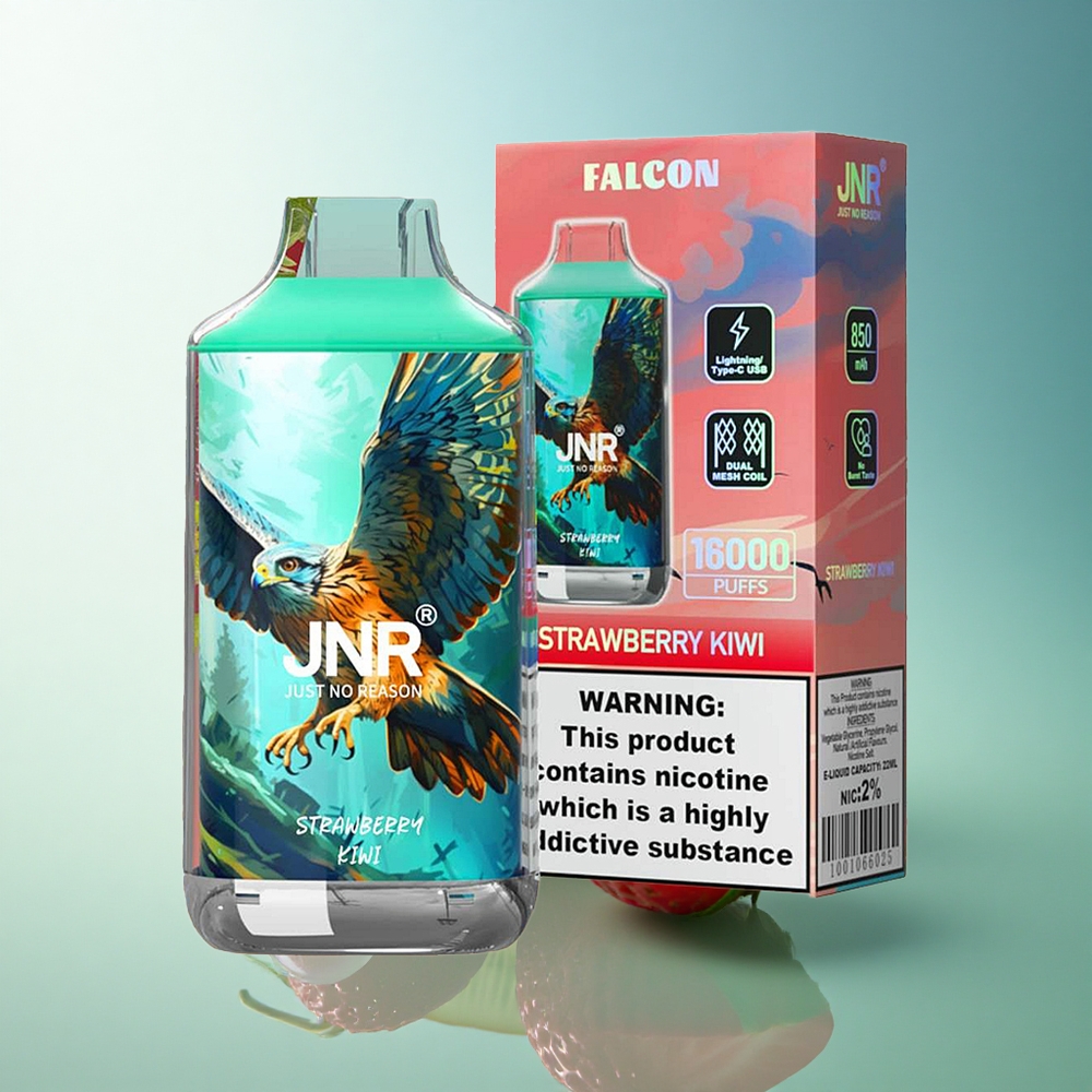 JNR Falcon 16000 Strawberry Kiwi Dual Mesh Coil 22ml Nicotine 0% 2%