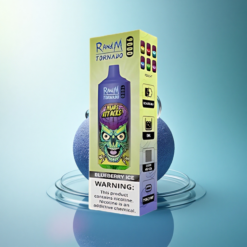 RandM Fumot Tornado 9000 Puffs Blueberry Ice Mesh Coil 18mL RGB Display