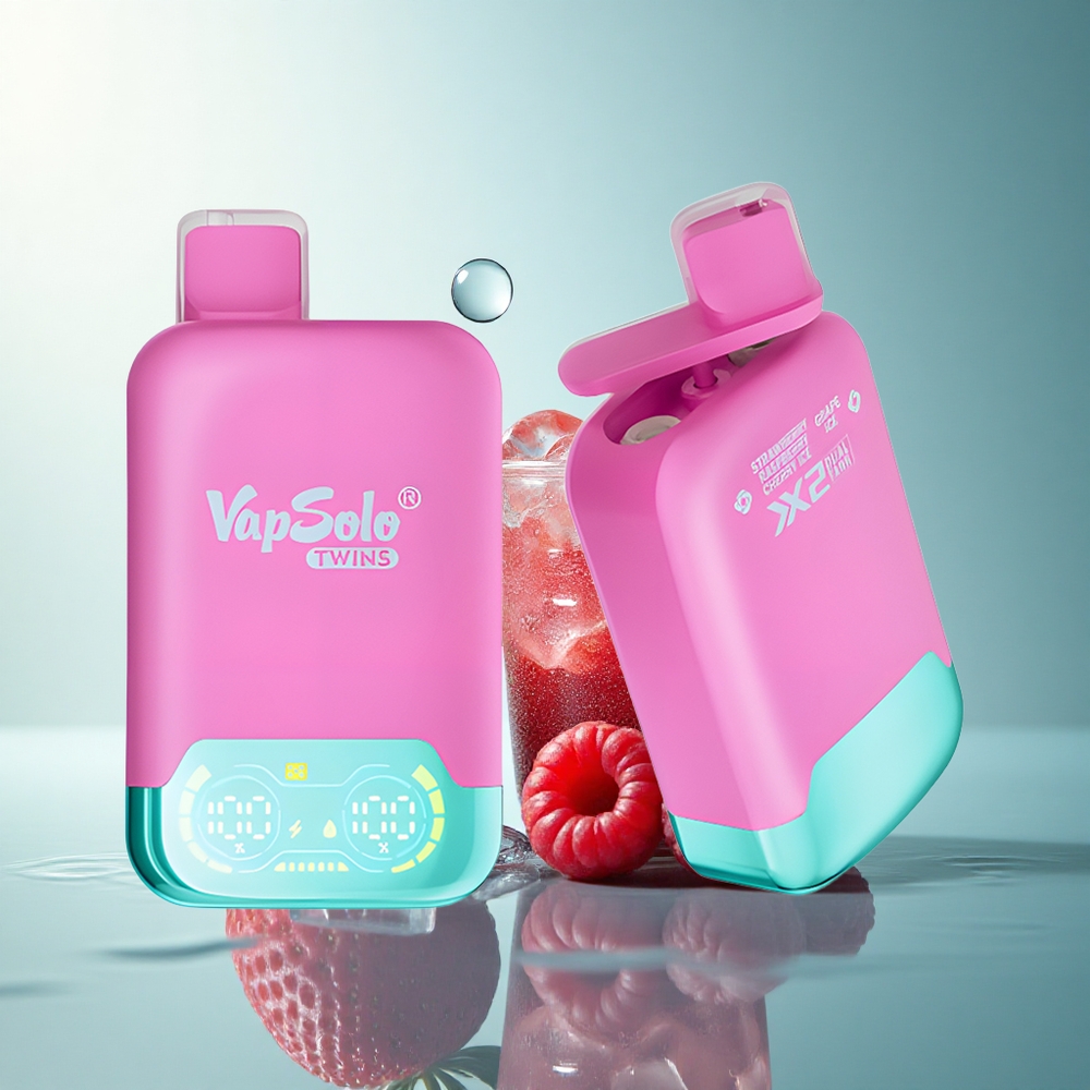 Vapsolo Twins 20000 Puffs Strawberry Raspberry Cherry Ice & Grape Ice 40ml Double Tank Type-C