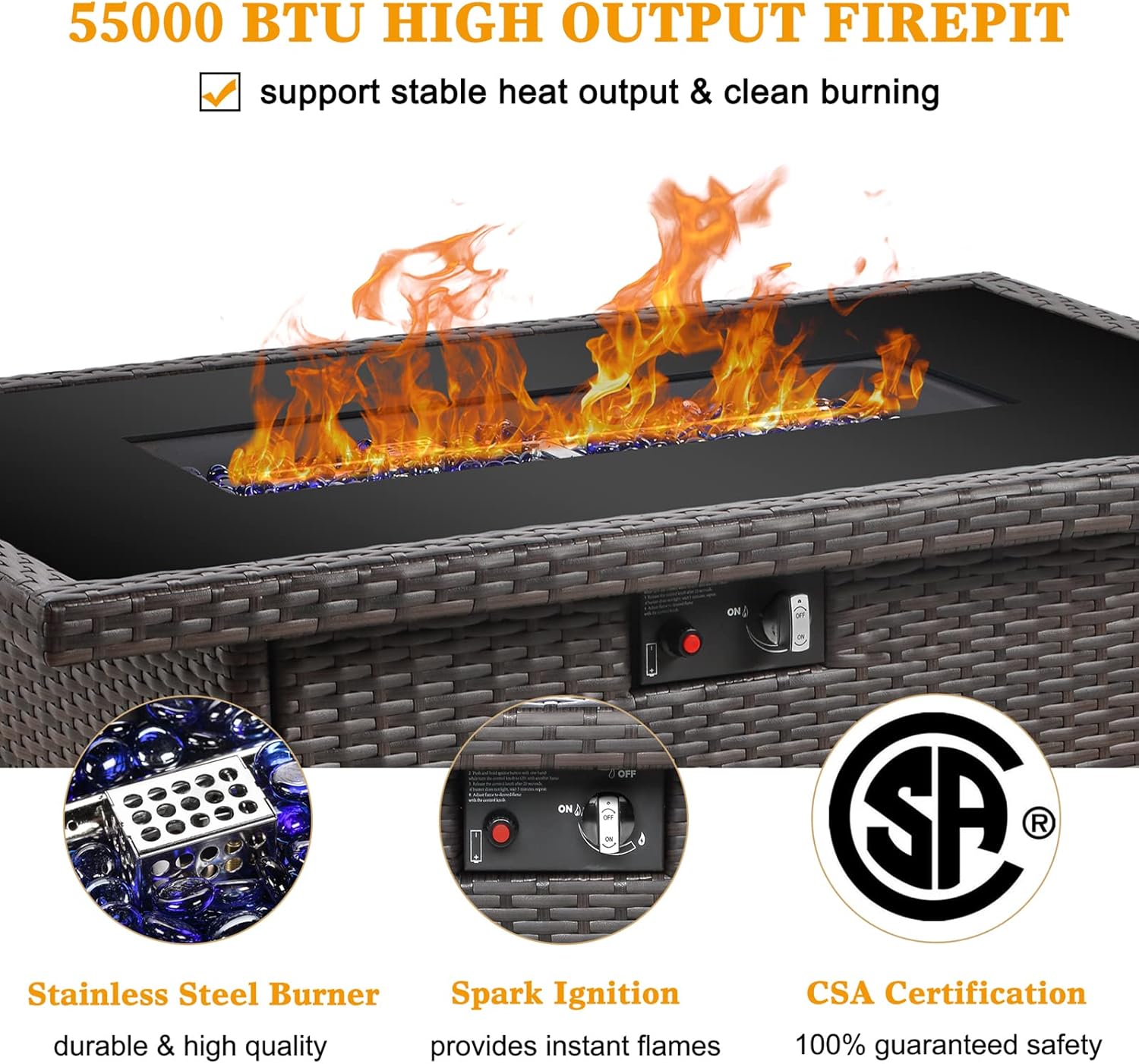 Alternative view of LayinSun Propane Gas Fire Pit Table, with Glass Wind Guard