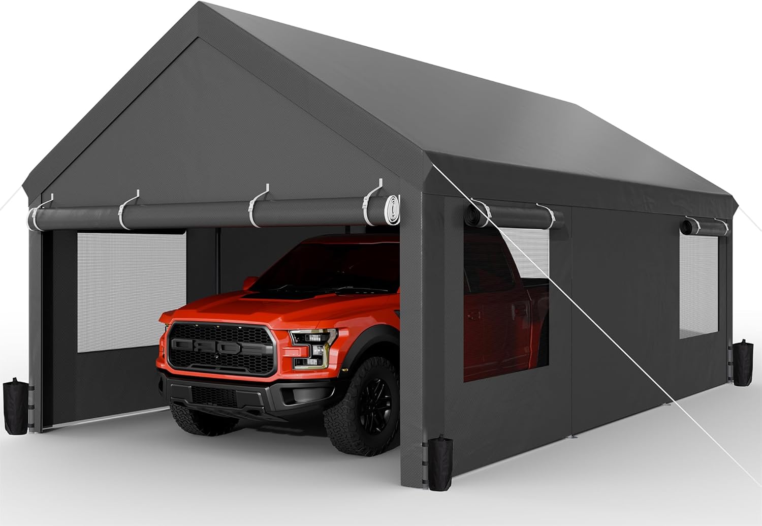 Alternative view of JAMFLY Carport, 12x20 ft Heavy Duty Carport with Roll-up Windows, Portable Garag