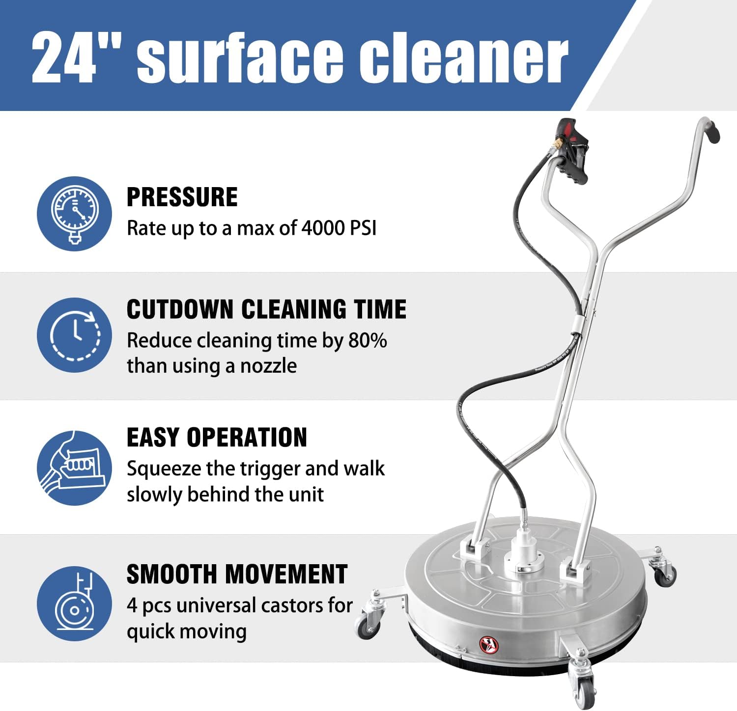 Alternative view of Janz 24'' Pressure Washer Surface Cleaner with 4 Wheels Dual Handle Stainless Steel Housing