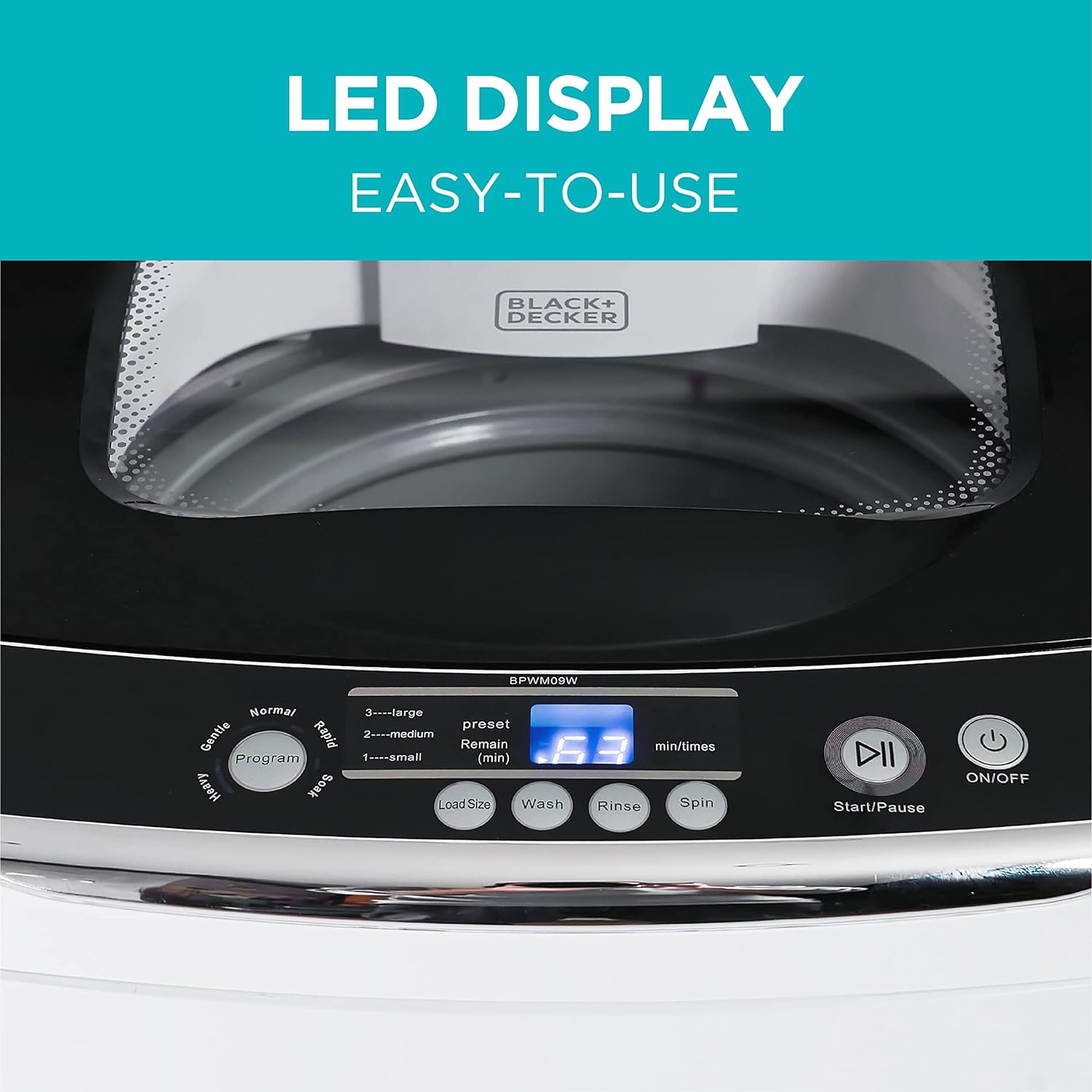 Alternative view of BLACK & DECKER Small Portable Washer 0.9 Cu. Ft. with Transparent Lid & LED Display