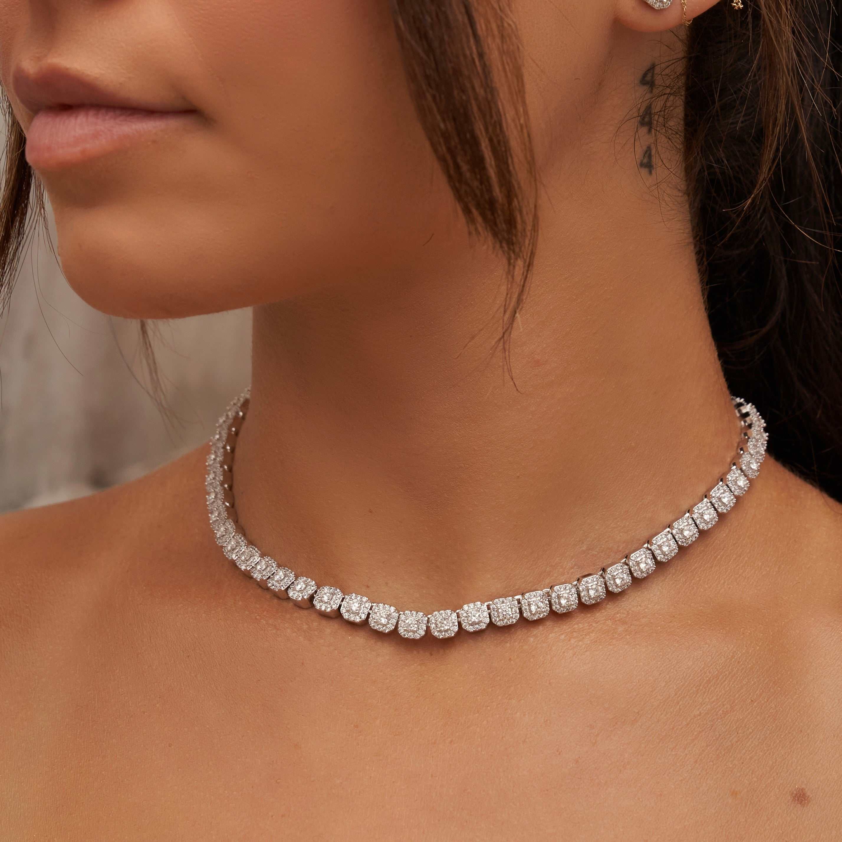 Micro Clustered Tennis Necklace In White Gold