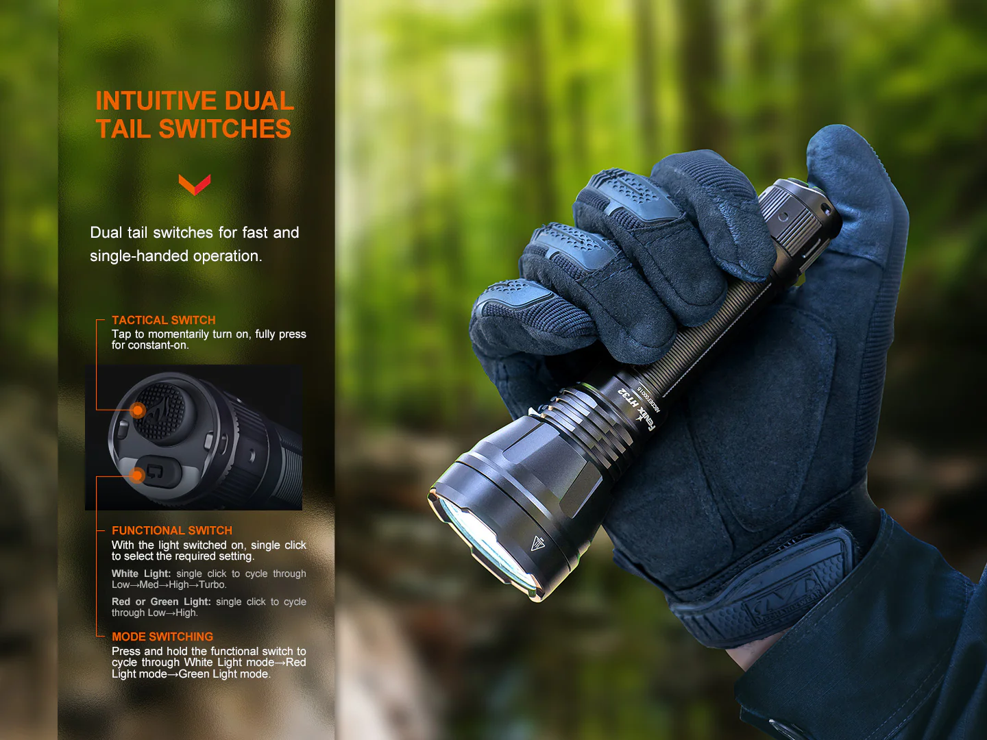Alternative view of Fenix HT32 Hunting Flashlight with Red & Green Output