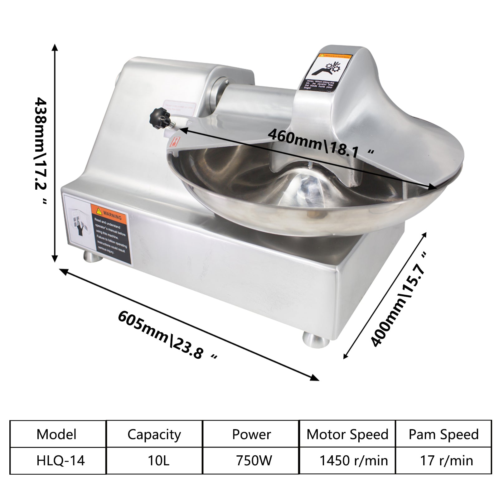 Hakka Commercial 10L Multifunction Meat Bowl Cutter Mixer and Buffalo Chopper Food Processor