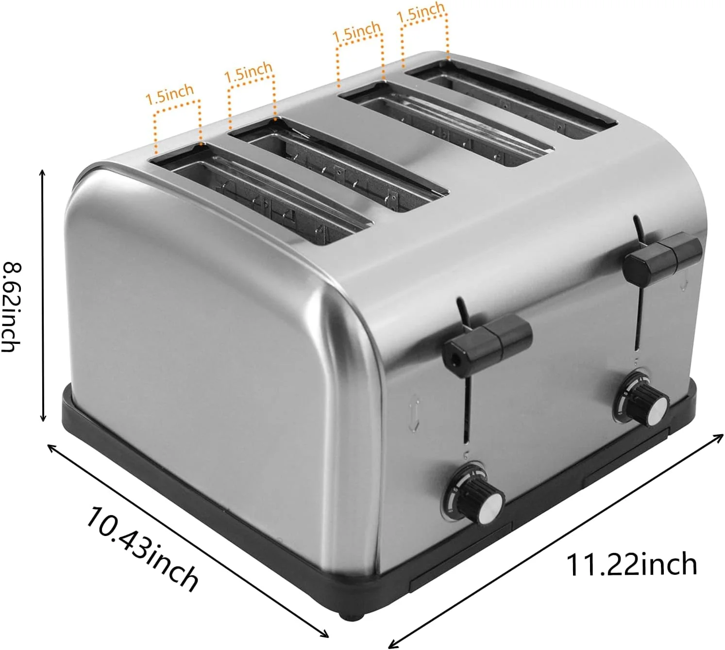 Hakka Toaster 4 Slice, Heavy-Duty Stainless Steel Toasters Commercial Toaster with Extra Wide Slots, Auto Pop-up & Removable Crumb Tray, 1800W/110V