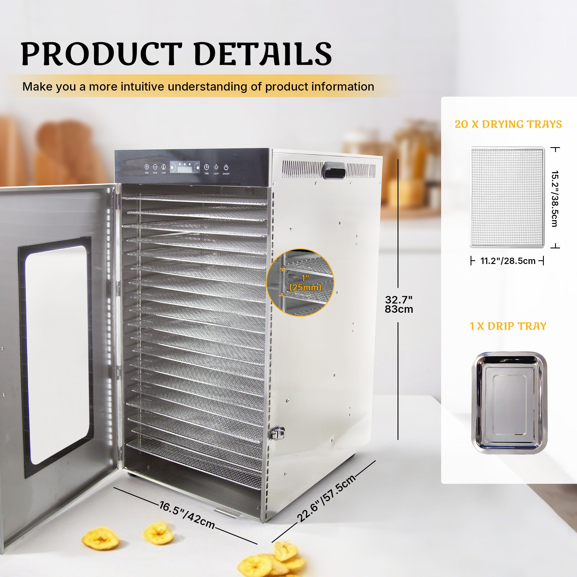 Hakka Stainless Steel Food Dehydrator 20 Tray Meat Fruit Jerky Dryer Blower