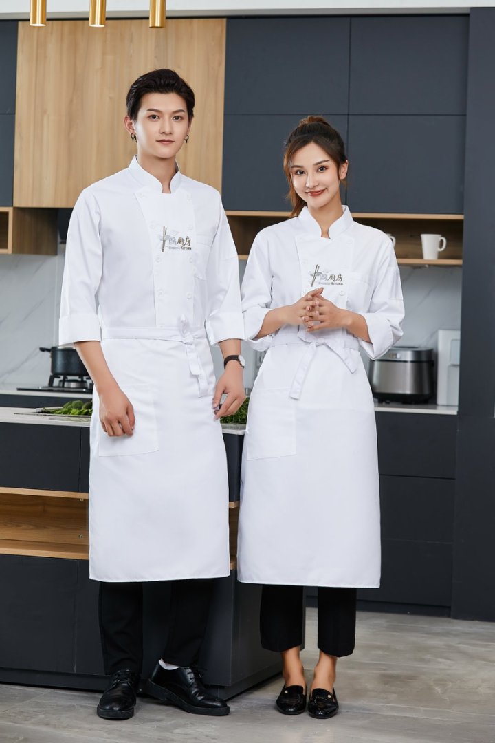Long-Sleeve Hotel Chef Uniforms, Breathable Catering Workwear for Men & Women, Logo Customizable