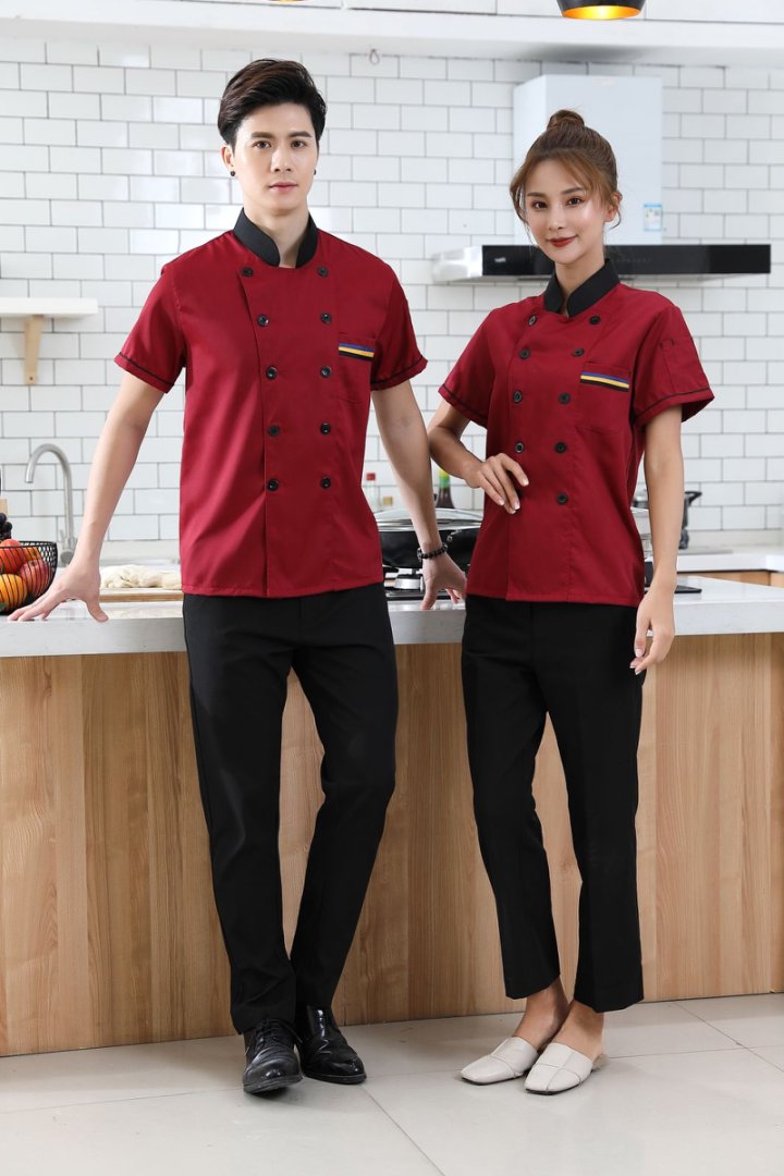Chef uniforms - summer short-sleeve catering styles, customizable with logo